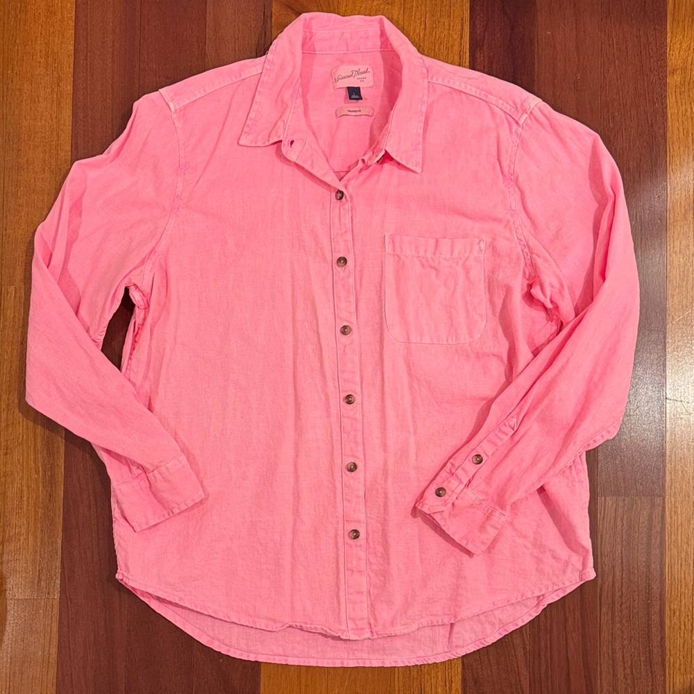 Universal Thread | Bright Pink Button-Down Linen-… - image 2